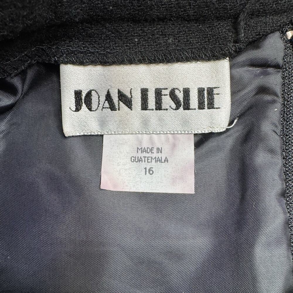 Vintage 90s Joan Leslie Black Midi Pencil Wool Blend Skirt Back Slit Sz 16 - Picture 2 of 6